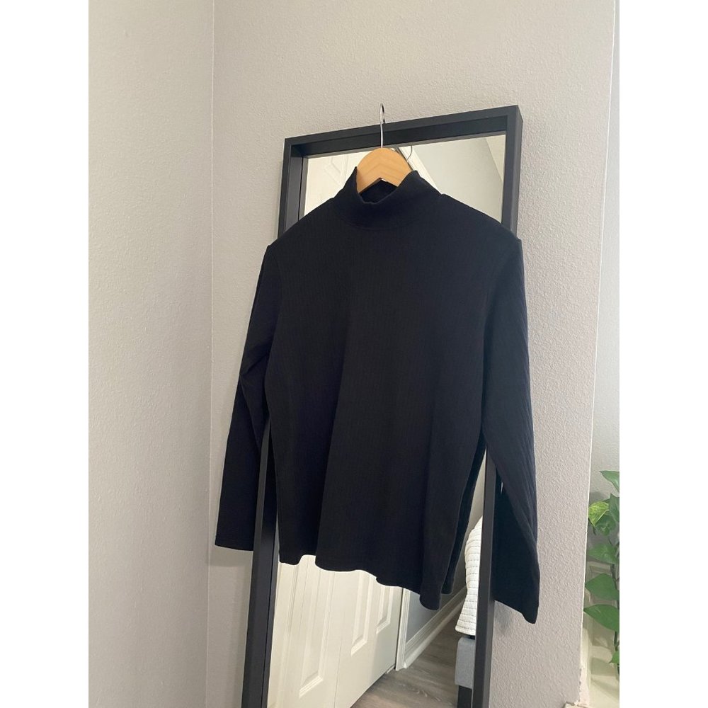 Black Ribbed Turtle Neck Long Sleeved Blouse Bobbie Brooks Vintage